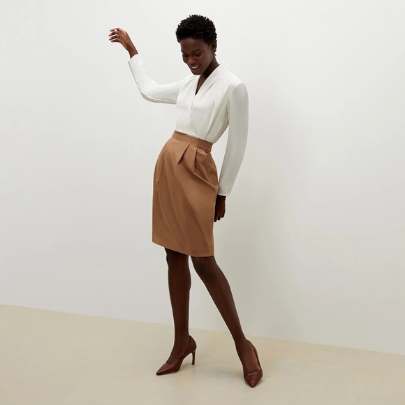 M.M. Lafleur The Remy Skirt Washable Wool Twill Tan - Picture 2 of 10